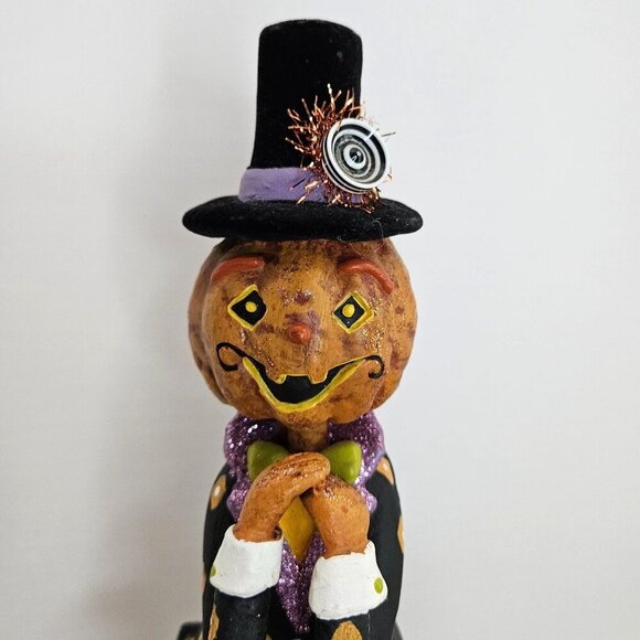CJF Design Pumpkin Man Figure Halloween Folk Art Whimsical 12.5" Primitive Decor - Picture 6 of 8